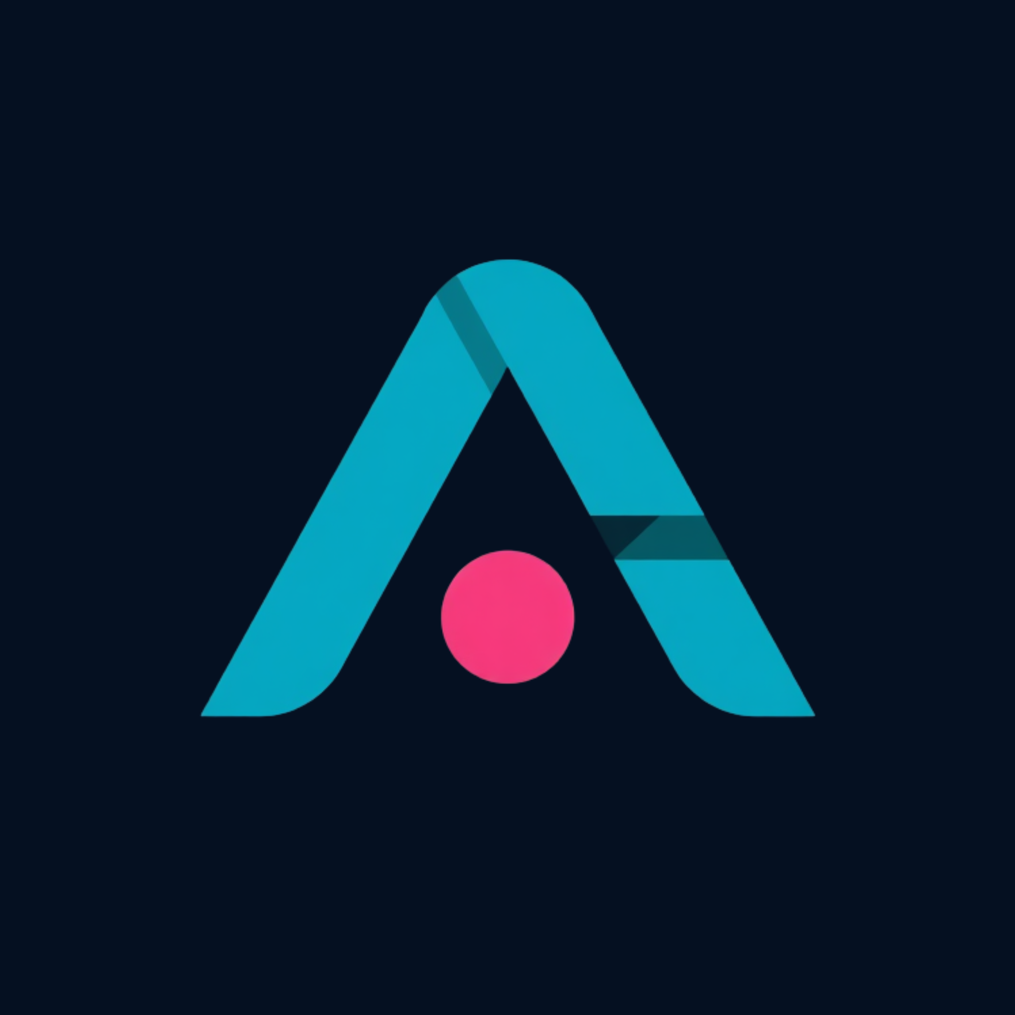 AdStok emblem: cyan A with a hot-pink conversion dot